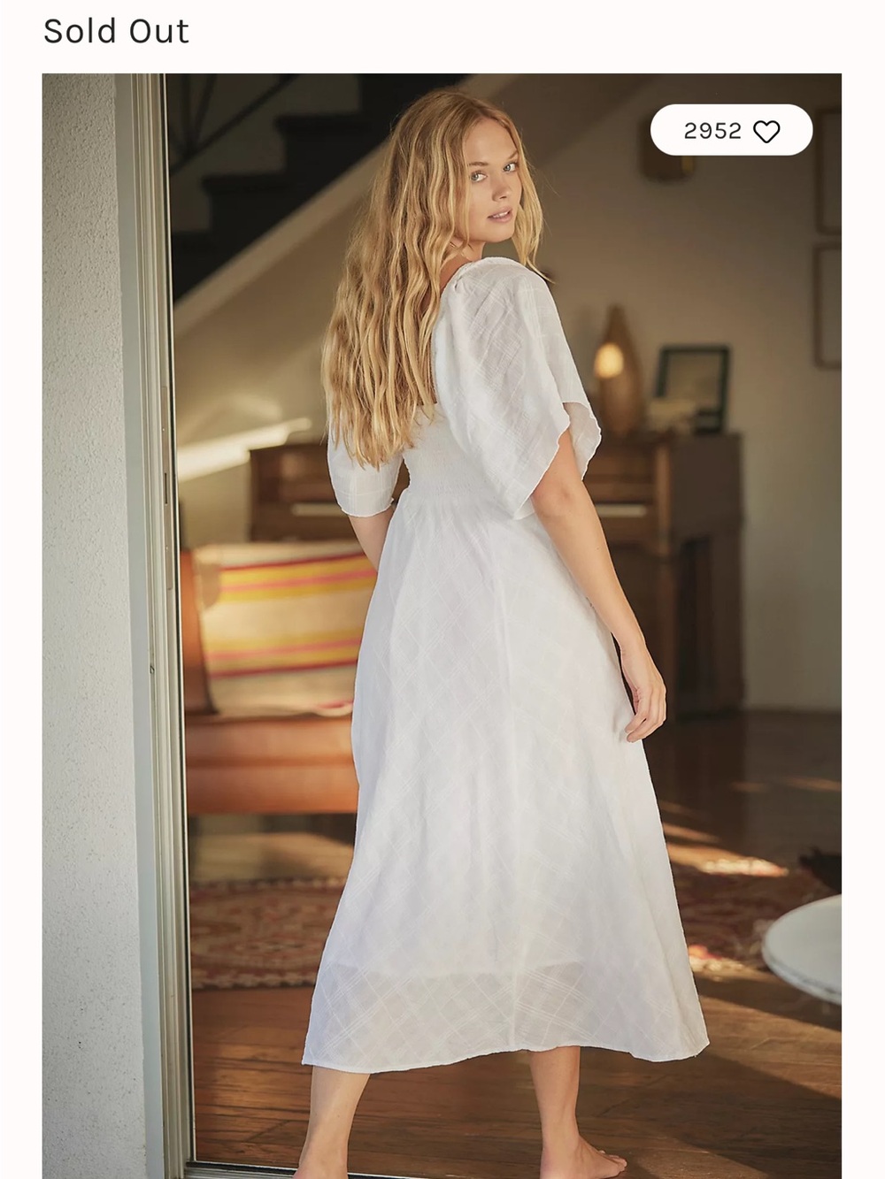 Free People Hard To Resist White Ruched Bodice Midi Dress w/Flutter Sleeves Sz M - Picture 11 of 12
